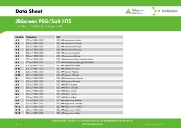 Data Sheet JBScreen PEG/Salt HTS - Jena Bioscience