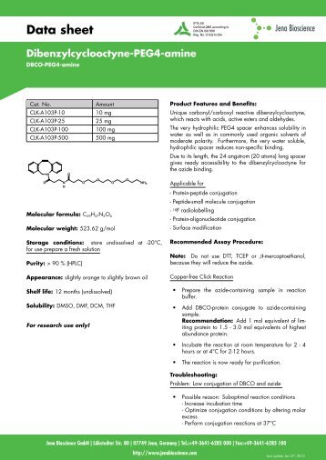 Data sheet Dibenzylcyclooctyne-PEG4-amine - Jena Bioscience