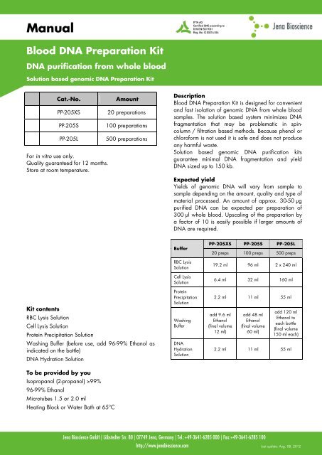 Manual Blood DNA Preparation Kit - Jena Bioscience