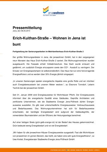 Pressemitteilung Erich-Kuithan-StraÃe â Wohnen in ... - jenawohnen