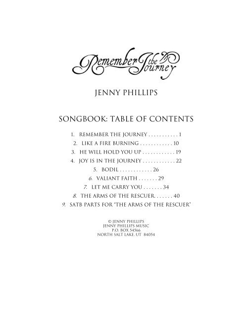 Jenny Phillips Songbook Table Of Contents