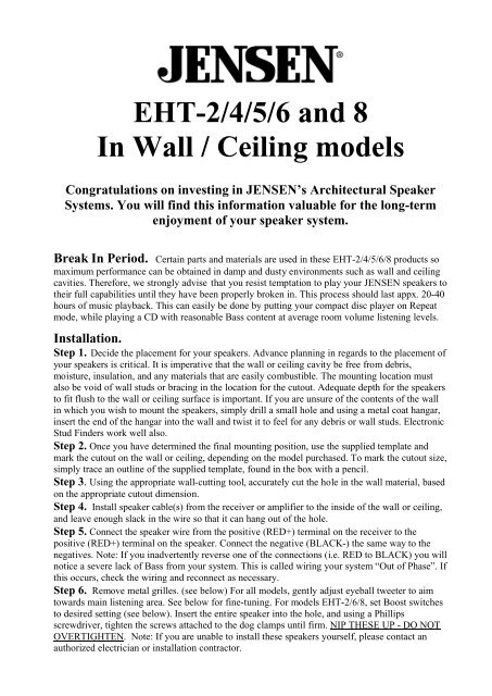 Information Manual Pdf Jensen Speakers