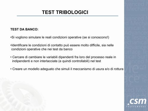 TEST TRIBOLOGICI - CSM Instruments