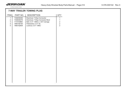 HEAVY DUTY WRECKER BODY PARTS MANUAL - Jerr-Dan