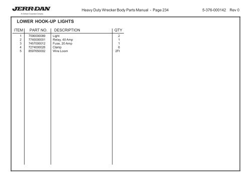 HEAVY DUTY WRECKER BODY PARTS MANUAL - Jerr-Dan