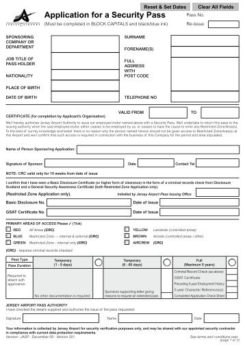 Application for a Security Pass - Jersey Airport