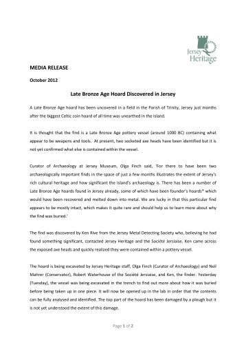 Press Release October 2012 - Jersey Heritage