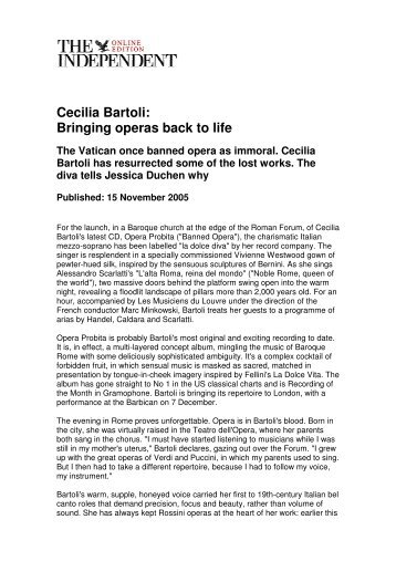 Cecilia Bartoli: Bringing operas back to life The ... - Jessica Duchen