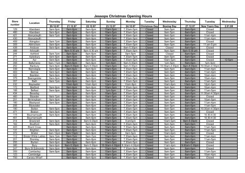 Jessops Christmas Opening Hours