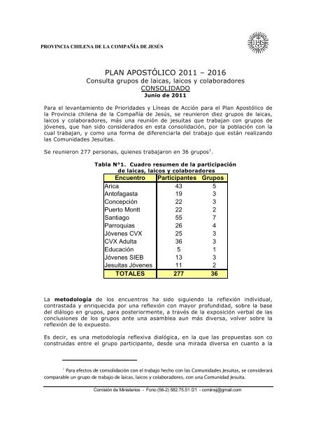 PLAN APOSTÃLICO 2011 â 2016 - Jesuitas.cl