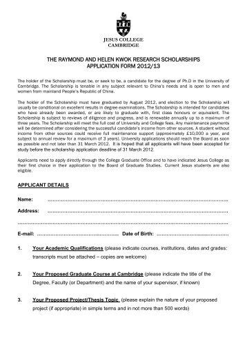 the raymond and helen kwok research scholarships application form ...