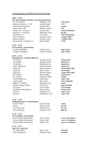 Flugprogramm der JetPower 2012 am Freitag - JetPower-Messe