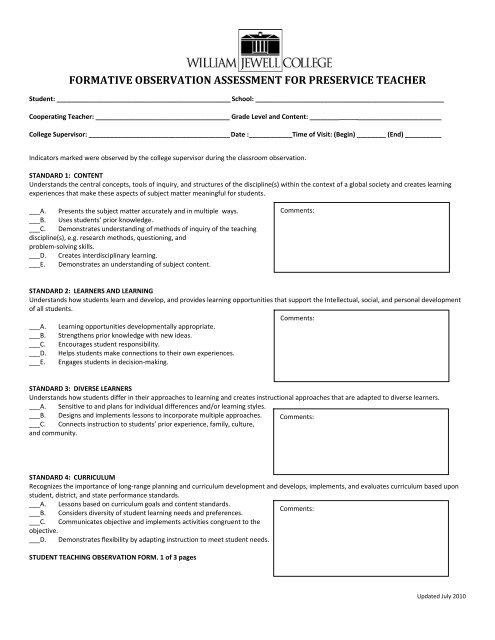 formative observation assessment for preservice teacher