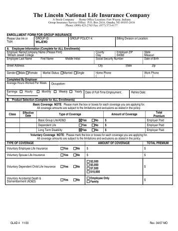 Lincoln National Enrollment Form for Life and AD&D - William Jewell ...