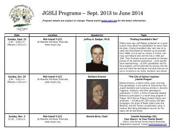JGSLI Programs Sept. 2013 – June 2014 - JewishGen