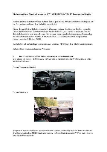 Einbauanleitung Navigationssystem VW MFD2 RNS in VW ... - jewuwa