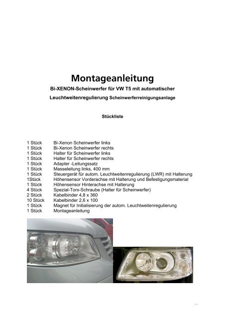 VW T5 Scheinwerfer Multivan / Xenon