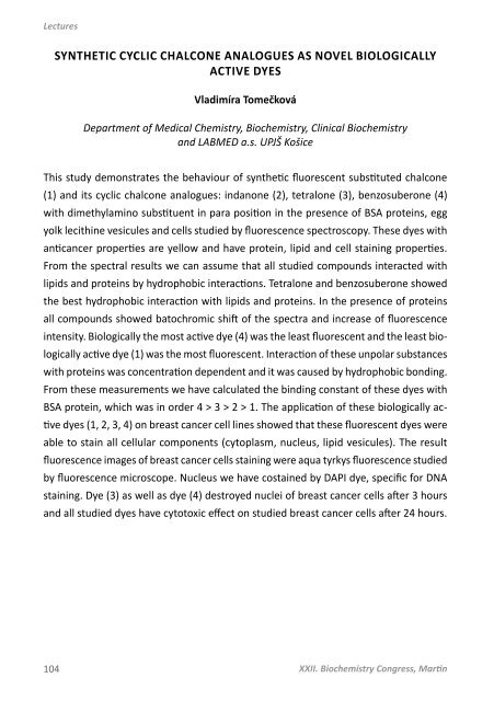 XXII. BIOCHEMICKÝ ZJAZD - Jesseniova lekárska fakulta