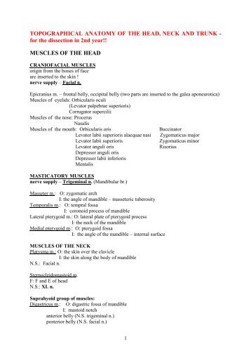 TOPOGRAPHICAL ANATOMY OF THE HEAD, NECK AND TRUNK ...