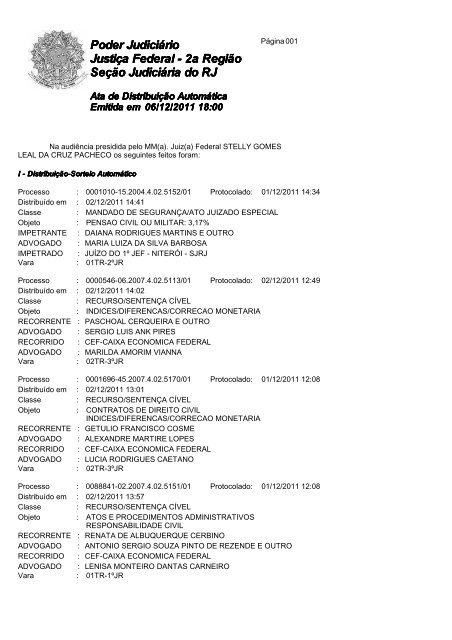 JustiÃ§a Federal - 2a RegiÃ£o Poder JudiciÃ¡rio SeÃ§Ã£o JudiciÃ¡ria do RJ