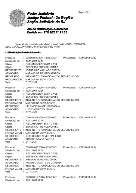 JustiÃ§a Federal - 2a RegiÃ£o Poder JudiciÃ¡rio SeÃ§Ã£o JudiciÃ¡ria do RJ