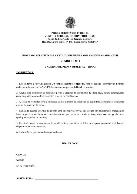 Caderno de prova objetiva de Engenharia Civil - prova tipo 2 Caderno de prova objetiva de Engenharia Civil - prova tipo 2