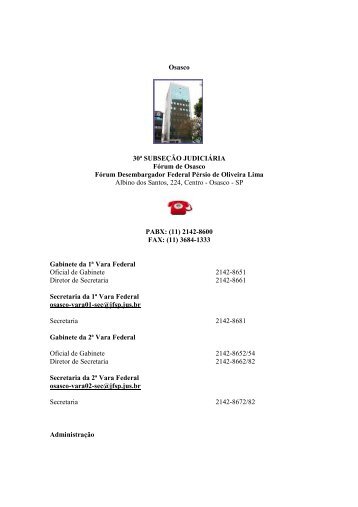 Osasco 30ª SUBSEÇÃO JUDICIÁRIA Fórum de Osasco Fórum ...