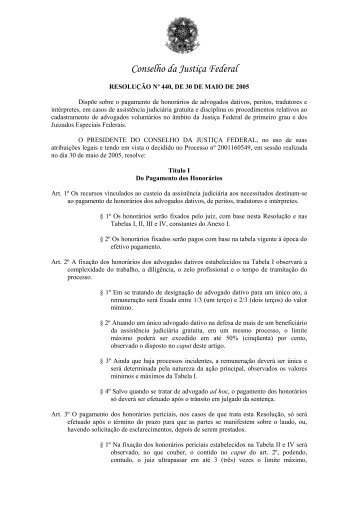 RESOLUÇÃO Nº 440, DE 30 DE MAIO DE 2005 - Justiça Federal de ...