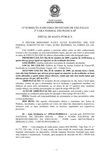 EDITAL DE LEILÃO Exec. Diversas 06.10.2009 e 20.10.2009