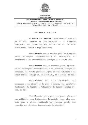 Portaria nº 010/2010 - Justiça Federal de Primeiro Grau em São Paulo