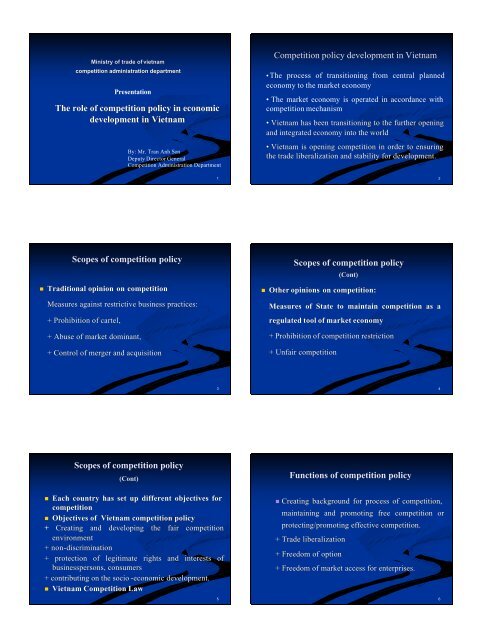 The Role of Competition Policy in Economic Development in Vietnam