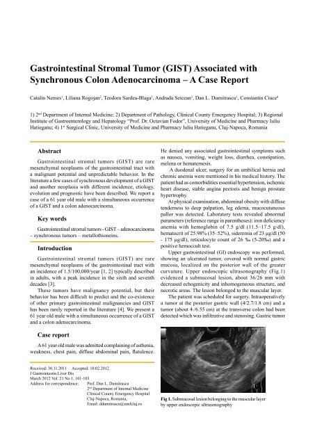 Gastrointestinal Stromal Tumor (GIST) Associated with ... - rjge.ro