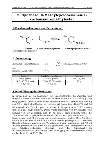 2. Synthese: 4-Methylcyclohex-3-en-1 ... - Chemiestudent.de