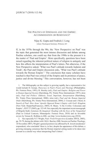 The Politics of Ephesians and the Empire - Journal of Greco-Roman ...