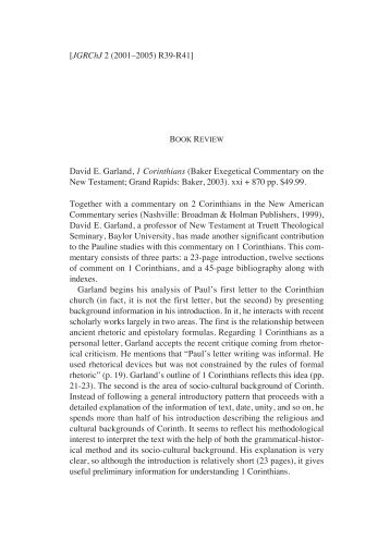 David E. Garland, 1 Corinthians Baker Exegetical Commentary on ...