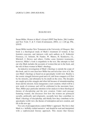 Susan Miller, Women in Mark's Gospel - Journal of Greco-Roman ...