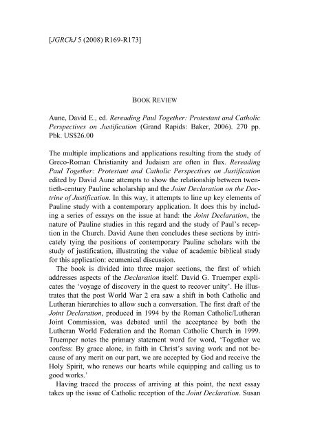 David, E. Aune (ed.), Rereading Paul Together - Journal of Greco ...