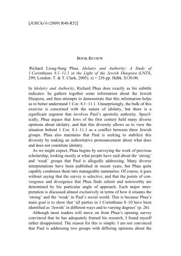 Richard Liong-Seng Phua, Idolatry and Authority - Journal of Greco ...