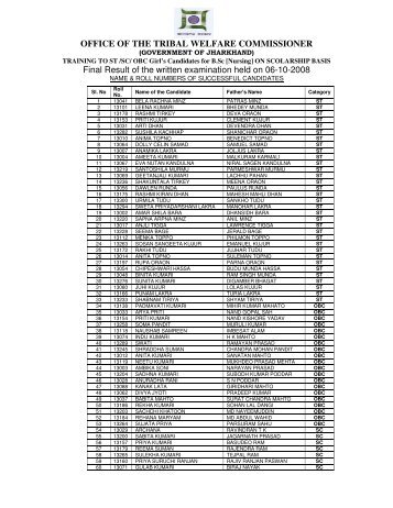 OFFICE OF THE TRIBAL WELFARE COMMISSIONER - Jharkhand