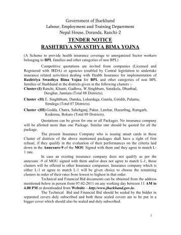 TENDER NOTICE RASHTRIYA SWASTHYA BIMA YOJNA - Jharkhand