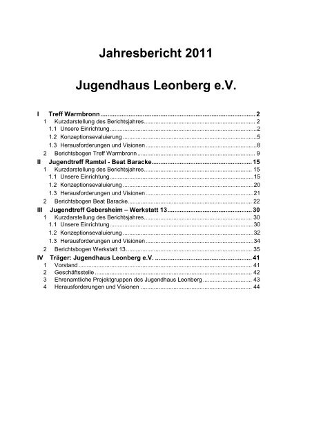 Jahresbericht 2011 - Jugendhaus Leonberg eV