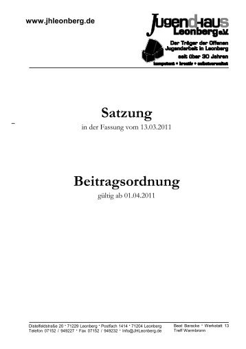 Satzung Beitragsordnung - Jugendhaus Leonberg eV