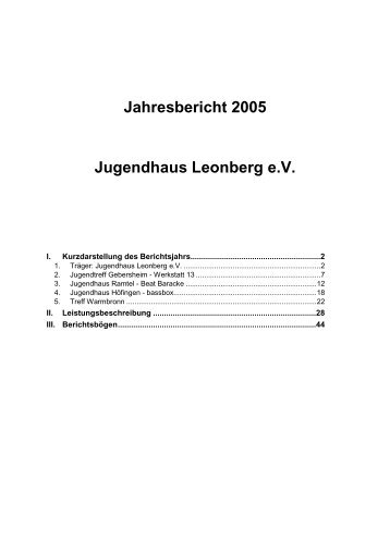 Jahresbericht 2005 Jugendhaus Leonberg e.V.