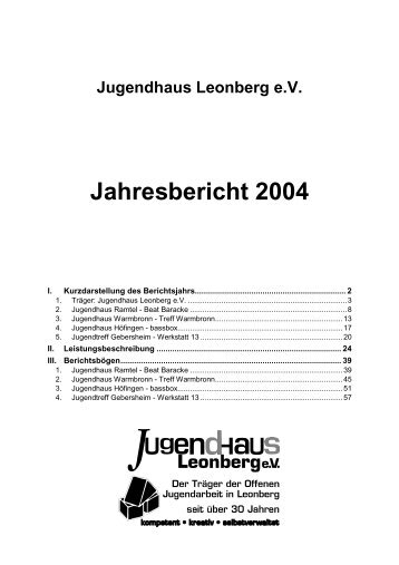 Jahresbericht 2004 - Jugendhaus Leonberg eV