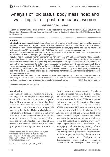 Analysis of lipid status, body mass index and waist-hip ratio in post ...