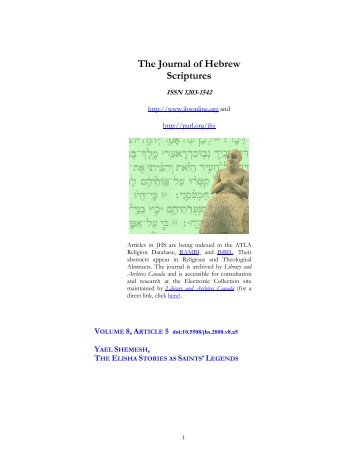 the elisha stories as saints' legends - Journal of Hebrew Scriptures