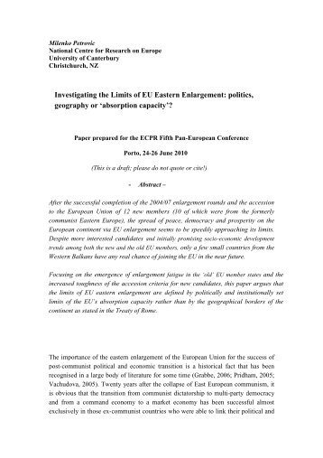 Investigating the Limits of EU Eastern Enlargement: politics ...