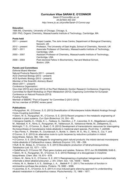 Sarah O'Connor's CV - The John Innes Centre