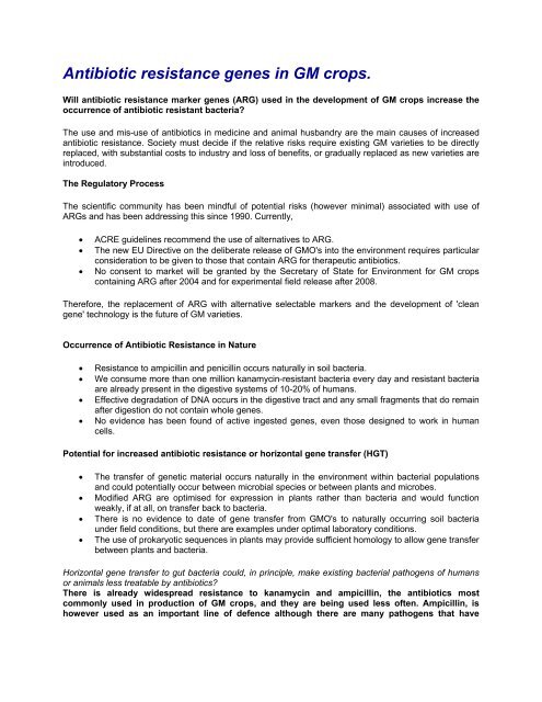 Antibiotic resistance genes in GM crops