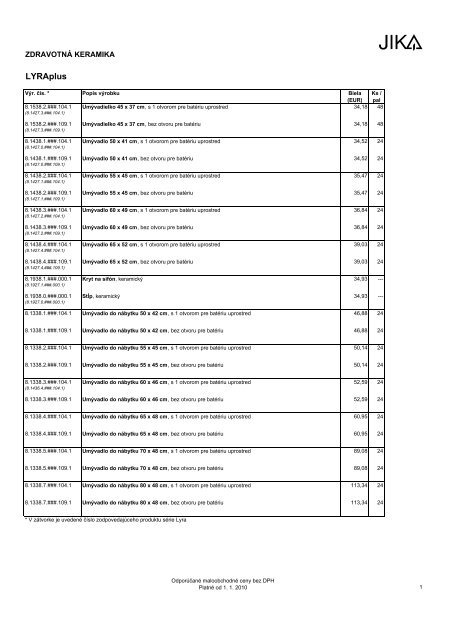 cennik Jika LYRA plus SK 2010